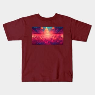 Crimson Elevation: Mesmerizing 3D Pyramid Delight Kids T-Shirt